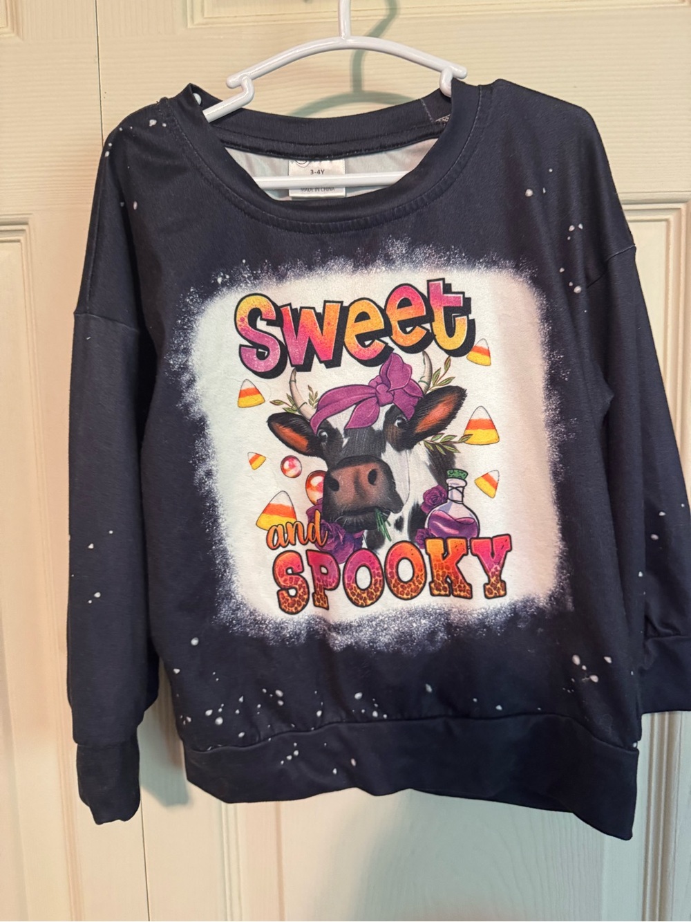 Sweet and Spooky Cow Graphic Kids Sweatshirt - Black